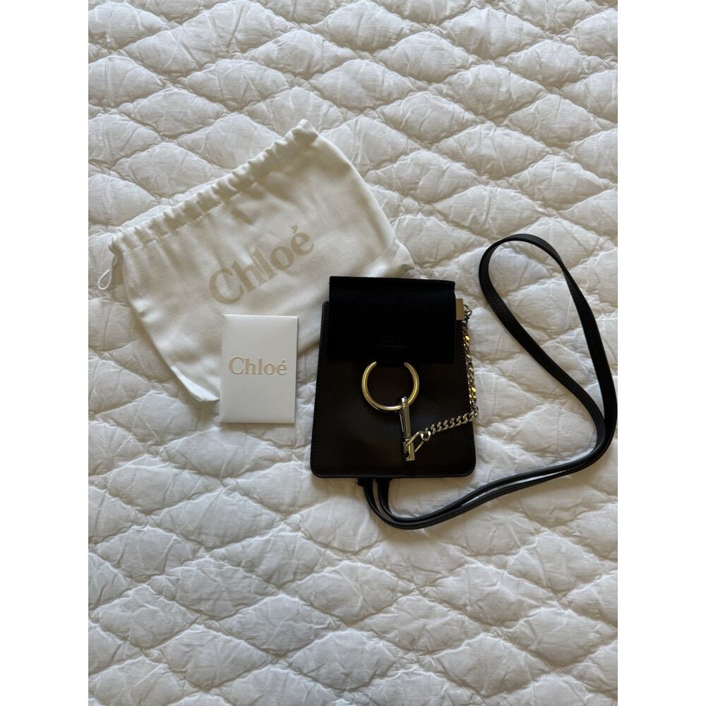 Chloe Crossbody Bag Black Leather & Suede W/ Gold Hardware